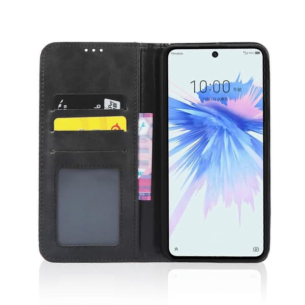 För ZTE Libero 5G II magnetiskt spänne retro textur läder telefonfodral svart