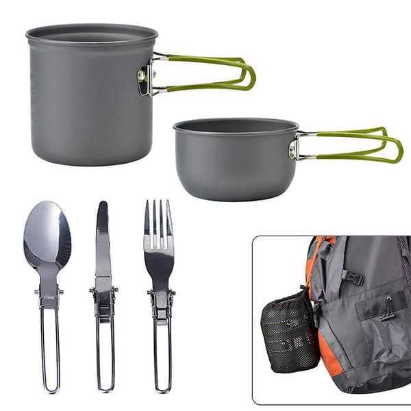 Bärbar campingköksutrustning Utomhus picknick vandring kokkärl bestickset A