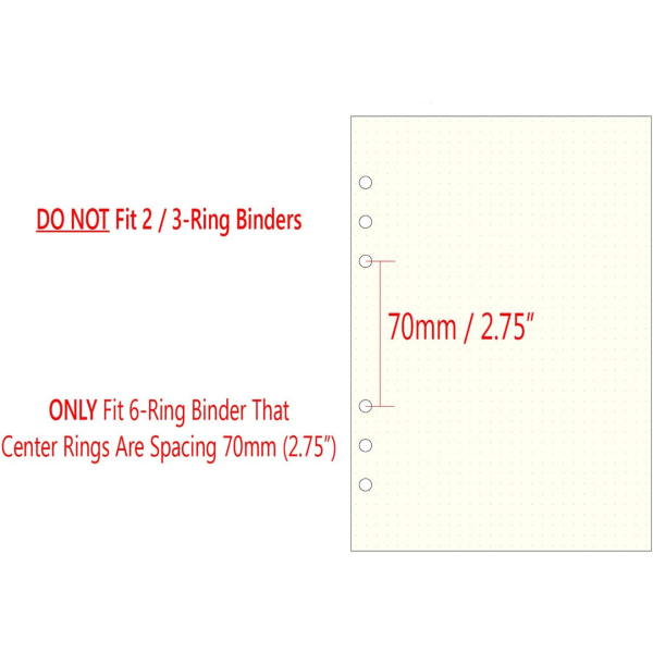 A5 6-ringspärm/planerare påfyllningspapper för Filofax, 6 hål, 45