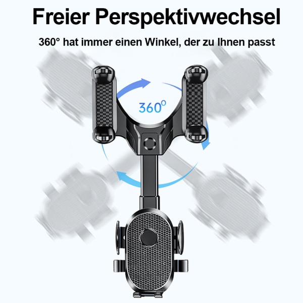 Taustapeilin puhelinteline, universal 360° kääntyvä ja sisäänvedettävä matkapuhelinteline, matkapuhelinteline, auton taustapeili iPhonelle,