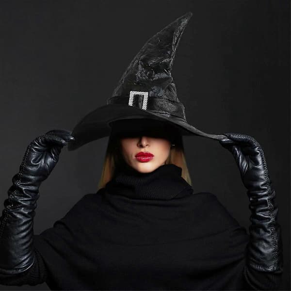 Sorte heksehatte Halloweenhatte til voksne børn Halloweenpynt Heksehatte til kvinder Halloweentilbehør A