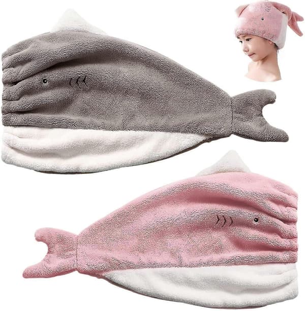 2-pack mikrofiberhandduk för hårtorkning, superabsorberande söt broderad korallfleece för vått hår A