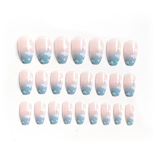 24 stk. blå skyer, lang paragraf, mode manicure-patch, falske negle, spar tid, bærbare negle-patch A