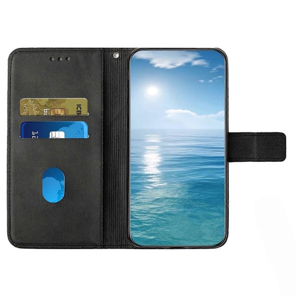 Til Xiaomi Redmi Note 14 5G Læderetui Linjemønster Pung Telefoncover - Sort (Sort)