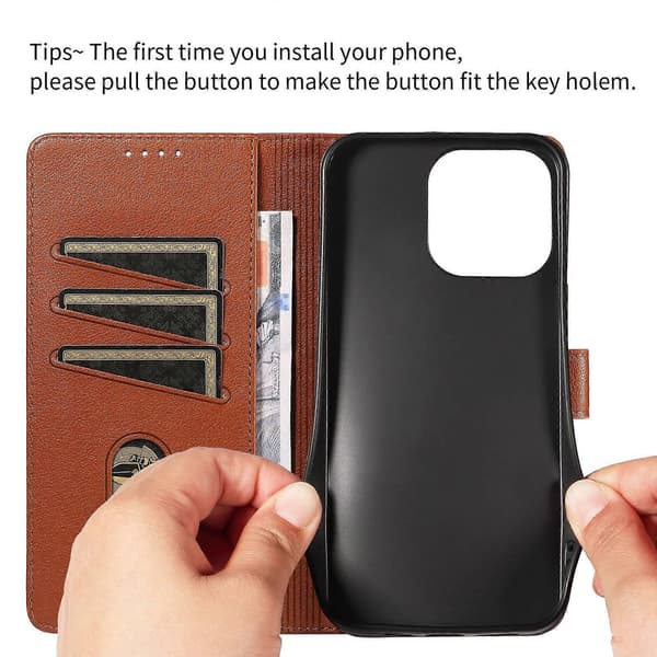 För iPhone 16 Pro Läderfodral Litchi Textur RFID-blockerande Plånboksställ Telefonfodral