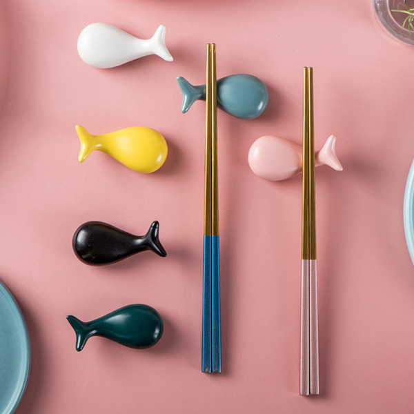 Set med 4 Blue Whale keramiska ätpinnar kreativt djur