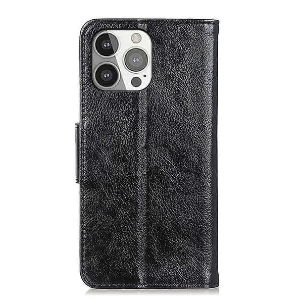 iPhone 13 Pro Nappa-kuvioitu vaakasuora läppäkotelo, jossa pidike, korttipaikat ja lompakko - Musta