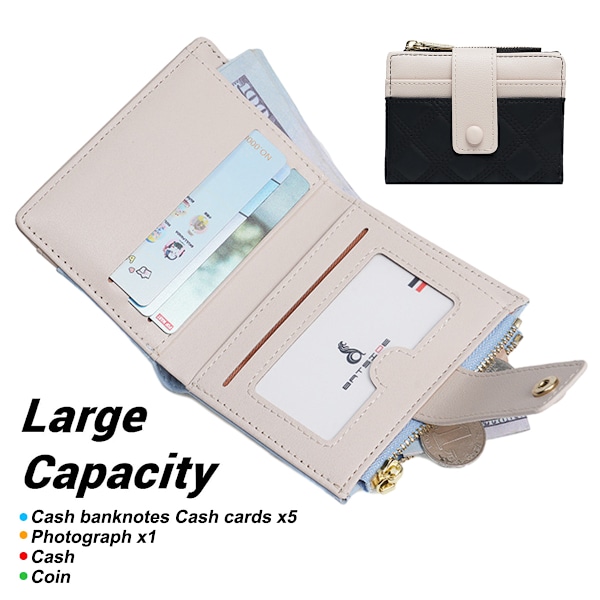 Pengepung til kvinder, lille pung til kvinder, PU-læder, organiser, lynlås, møntpung, dobbelt, lille clutch, 11,2*8*2cm