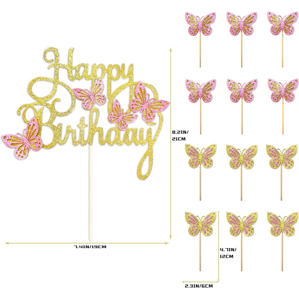 13 kpl 3D Butterfly -kakunpäälliset, tytöille, naisten syntymäpäiville
