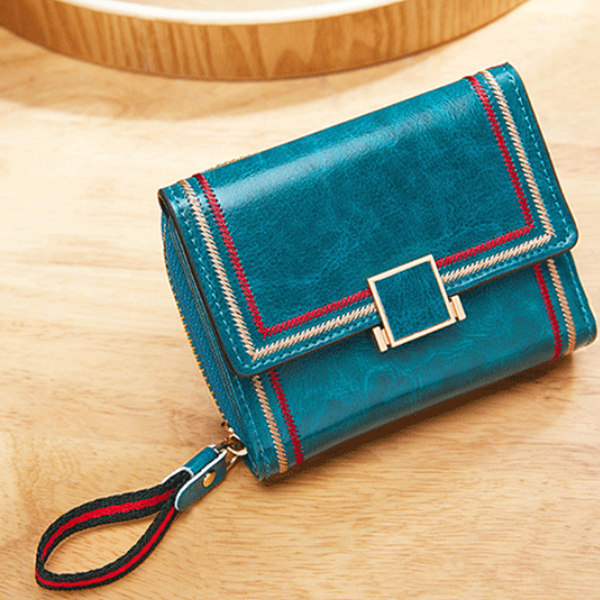 Liten damplånbok Kreditkortshållare, PU-läder Retro Bifold Damficka Plånbok med dragkedja Myntficka
