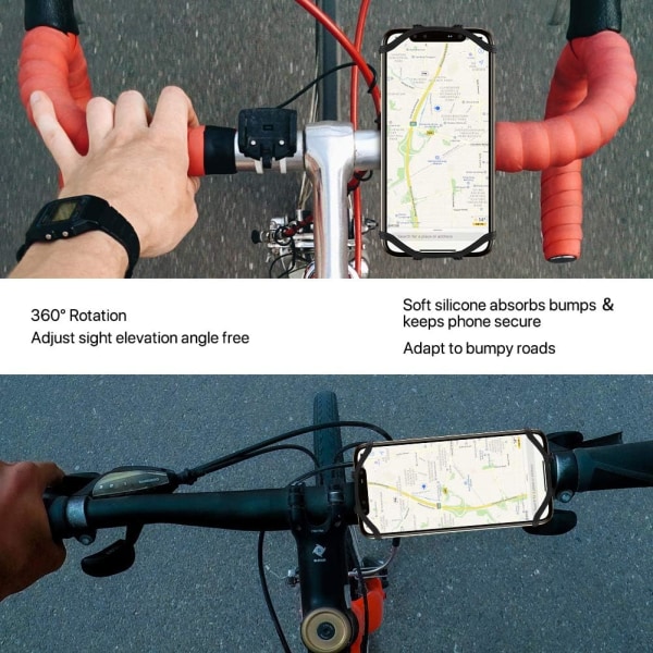 Sykkel mobiltelefonholder, avtagbar 360° justerbar sykkel mobiltelefonholder, universal motorsykkel mobiltelefonholder for alle mobiltelefoner,