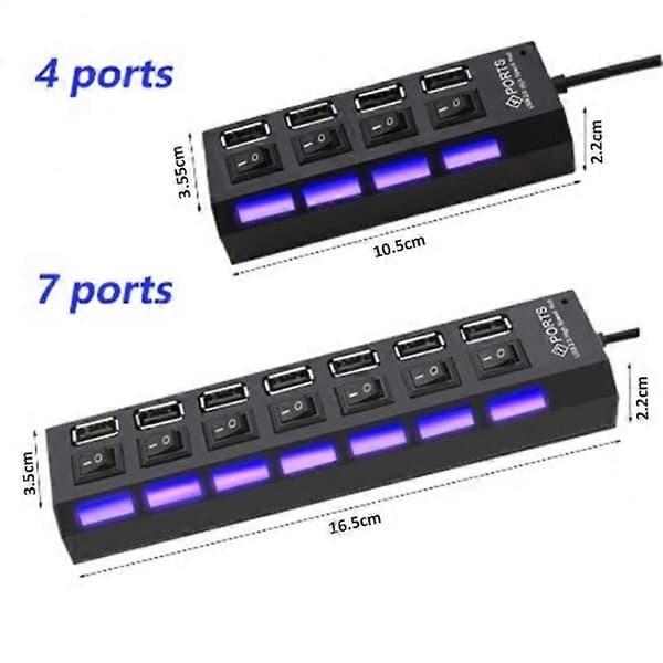 RYRA USB 2.0 Hub USB Hub 2.0 Multi USB Splitter Hub Bruk strømadapter 4/7 Port Flere