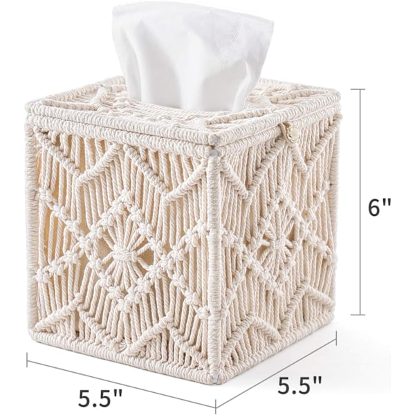 Bohemisk Tissue Box Omslag, Stilren Tissue Organizer Med Unik Macrame Fyrkantsdesign För Heminredning
