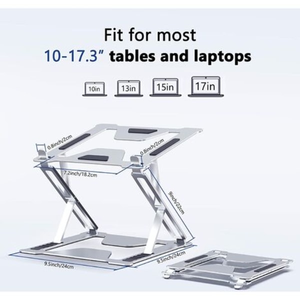 Bärbar datorstativ, justerbar bärbar datorstativ, ventilerat bärbar datorställ i aluminium med 16 silikonkuddar, bärbar stativ kompatibelt med Macbook Pro, Lenovo, HP, Dell