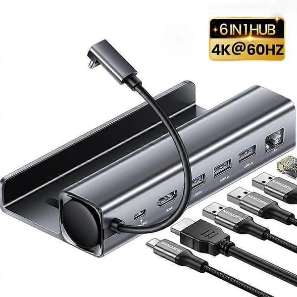 Steam Deck Dockingstasjon 6-i-1 HUB USB Type C til -kompatibel 4K 60Hz RJ45
