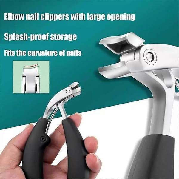 Sherum Clipmaster Pro, Ergonomisk Vinklet Hoved Tyk Tånegleklipper til Ældre (Sort Sølv)