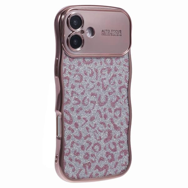 Til iPhone 16-deksel Krøllete ramme TPU-telefondeksel Leopardmønster Glitter A