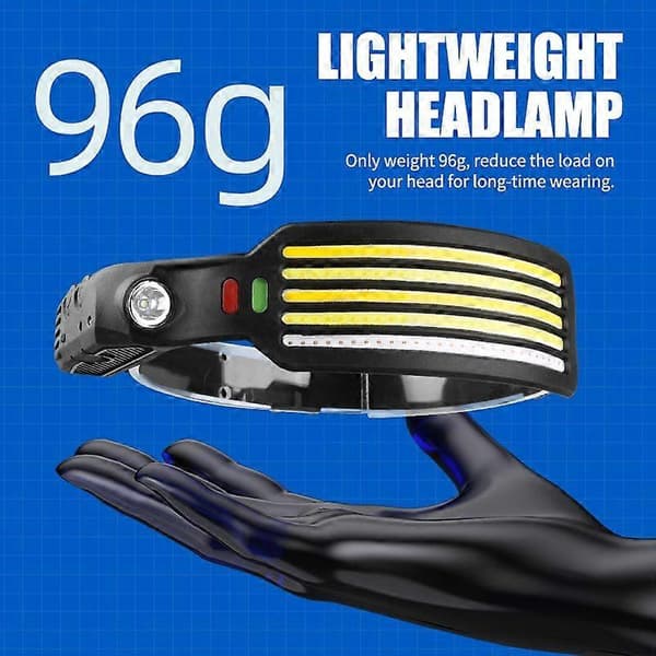 Hodelykt COB LED Oppladbar Hodelykt Arbeidslys Stang Hodebånd USB