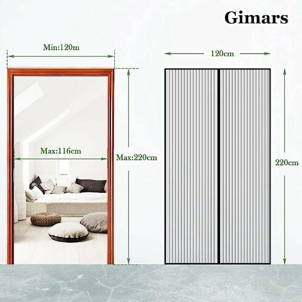 Justerbar Magnetisk Insektsdörr i Nät, Vindtålig, Handsfree-ingång för Inomhus- och Utomhusdörrar, Uteplats, Däck, Veranda, Balkong, Glas och Skjutdörrar