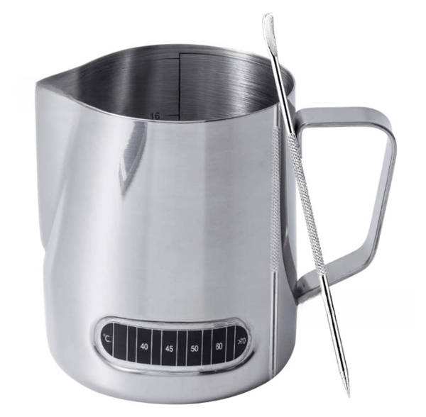 Mælkeskummerkander med integreret termometer, Latte Art Kande Rustfrit Stål Flødekande Temperatur Espresso Dampkander 20 Oz (600 Ml)