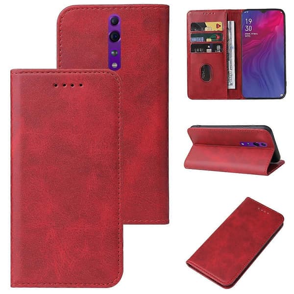 För OPPO Reno Z Magnetlås Läderfodral (Röd)