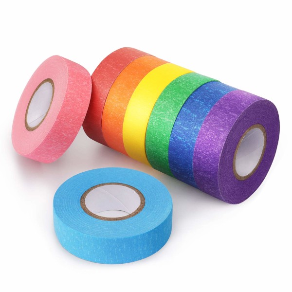8 rullar färgad maskeringstejp Rainbow Colors Målare Tape Colorf