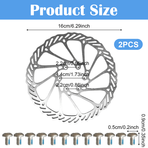 Cykel skivebremseskive 160 mm, 2-pak cykelrotor i rustfrit stål med 12 skruer, velegnet til de fleste cykler, landevejscykler, mountainbikes, BMX