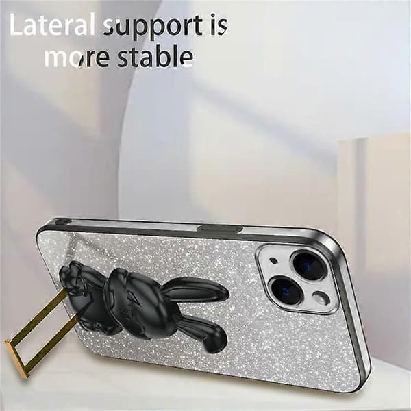 Kompatibel med iPhone 15 Plus Glitterfodral Söt Kanin Galvanisering Telefonfodral med Stöd A