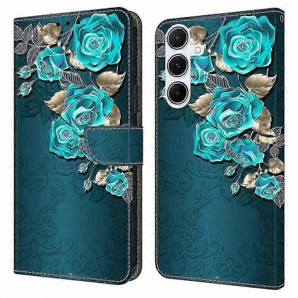 Magnetlås Läderplånboksfodral med 3D Blomdesign för Galaxy A36 5G - Silvermönster Telefonfodral Blå Ros