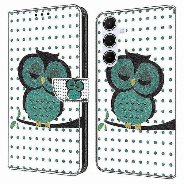 Magnetisk Læderpung Etui med 3D Blomsterdesign til Galaxy A36 5G - Sølvmønster Telefoncover Sovende Ugle