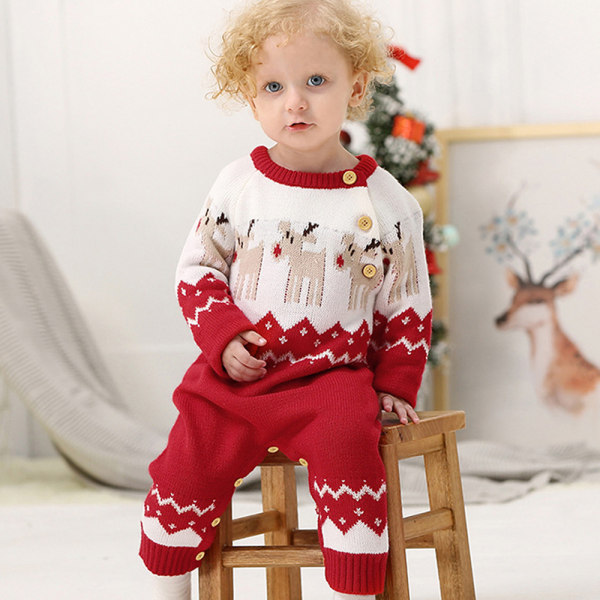 Baby juletrøje Småbørnsrensdyr Outfit Langærmet klud
