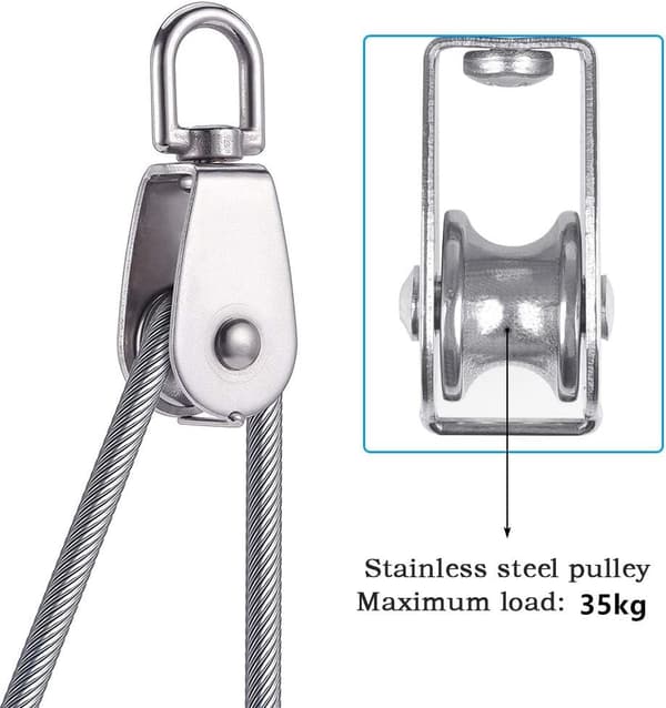 Enkelt remskive til kabel 15MM rustfrit stål, klatreremskive, løfteremskive kapacitet 35kg - 4 stk sølv