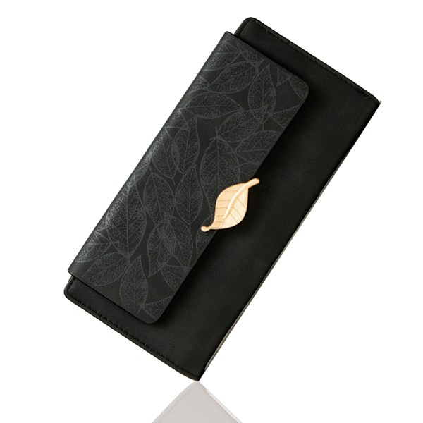 Plånbok för kvinnor  PU-läderbladhänge Kortfodral Telefon Checkbook Organizer Myntväska