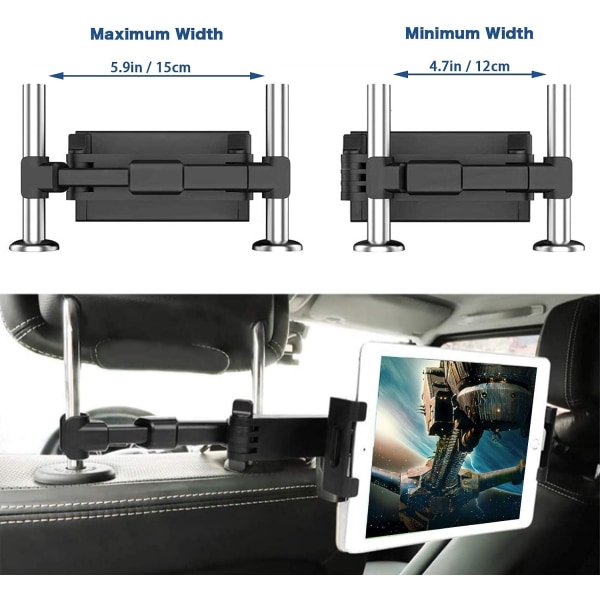 Adjustable tablet holder car, universal tablet holder: headrest holder for phone and tablet with 4.7 ~ 12.9 inches