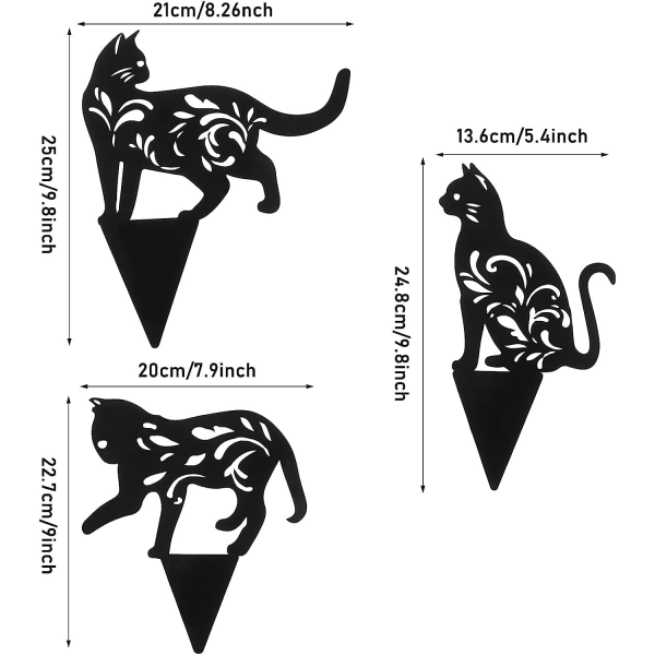 3 st kattstaty insats svart söt katt trädgårdsinsats akryl