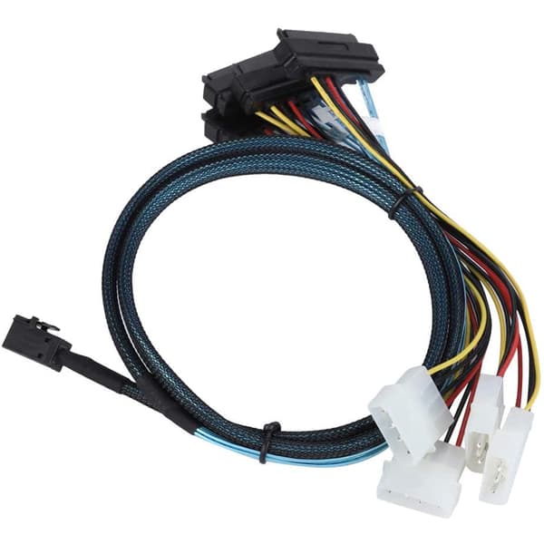 Intern Mini SAS SFF-8643 til (4) 29-bens SFF-8482-stik med SATA-strøm, 1M / 3,3FT