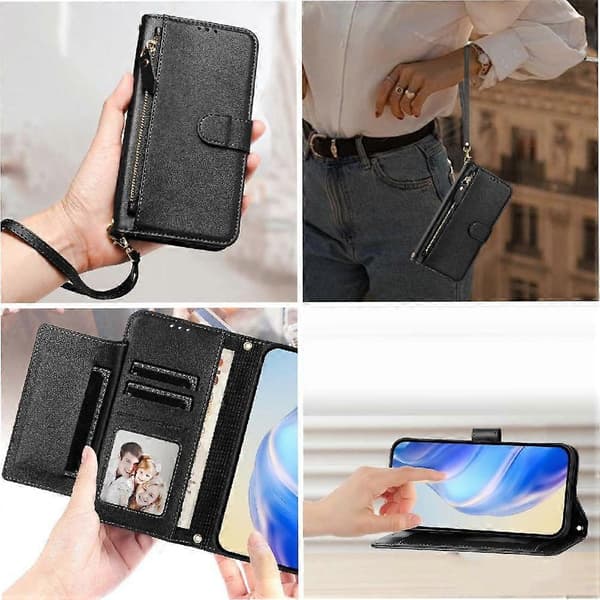 Flip-etui til OnePlus Nord 4 5G lynlås kortholder PU læder magnetisk sort