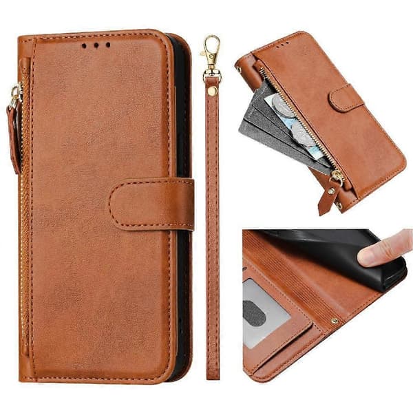 Flip-etui til Honor Magic 5 Lite lynlås kortholder PU-læder magnetisk brun
