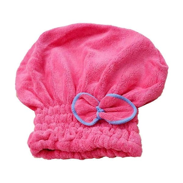 Hårhandduk med rosett i korallfleece, elastisk duschmössa (rosaröd) A