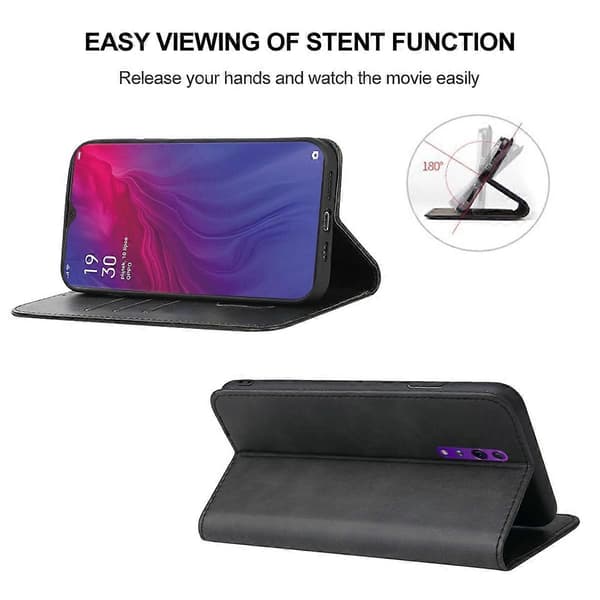 För OPPO Reno Z magnetlås läderfodral (svart)