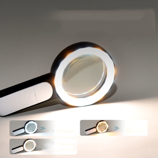 BUSATIA Lupe med 18 LED-ljus, 30X Handlupe Läslupe med 3 Belysningslägen