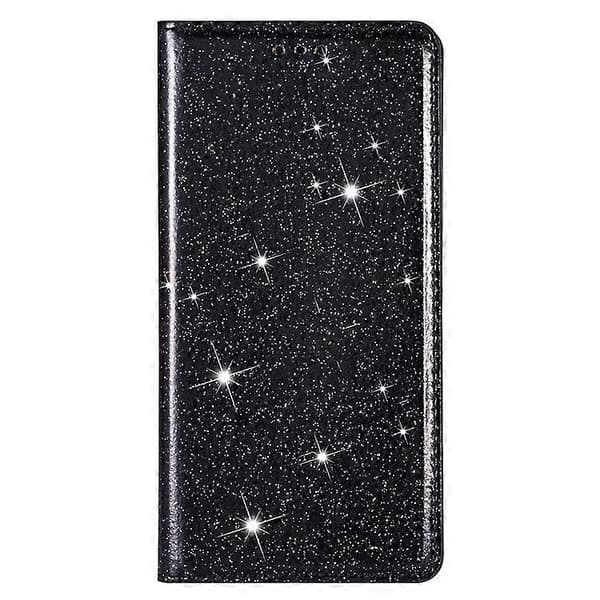 Kompatibel med iPhone 16 Plus etui Glitrende PU-læder+TPU-kortplads Telefoncover Sort