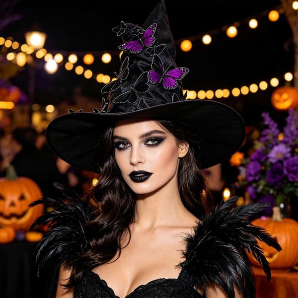 Troldmandshat Halloween Heksehat Halloween Troldmand Cosplay Kostume Tilbehør Hekse Heksehat Brede Skygger Spids Hat Lilla A