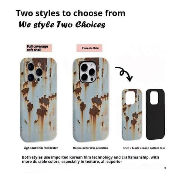 Rustent telefoncover, magnetisk rusten metaltekstur til iPhone 16/15/14/13 Promax (lys finish apple16pro)