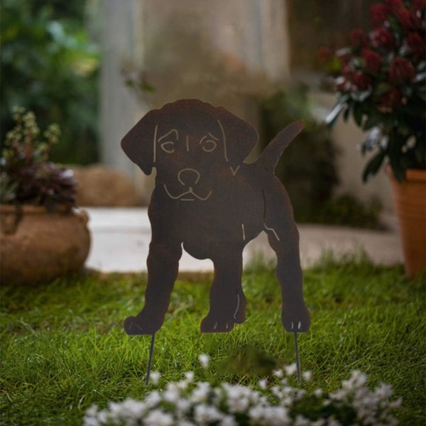 Metall Hund Trädgård Staty Hund Dekor Silhouette Stake Djur