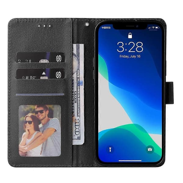 Kompatibel med iPhone 13 Pro Max etui med 3 kortpladser PU læderpung stativ telefoncover A