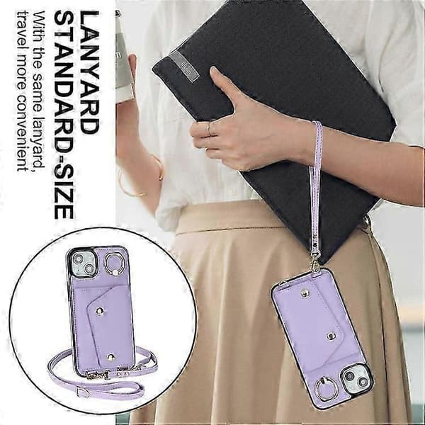 Blixtlåsplånbok Telefonfodral Kompatibel med iPhone 13 mini PU-läderbelagd TPU Roterande Ring Kickstand Telefonfodral A