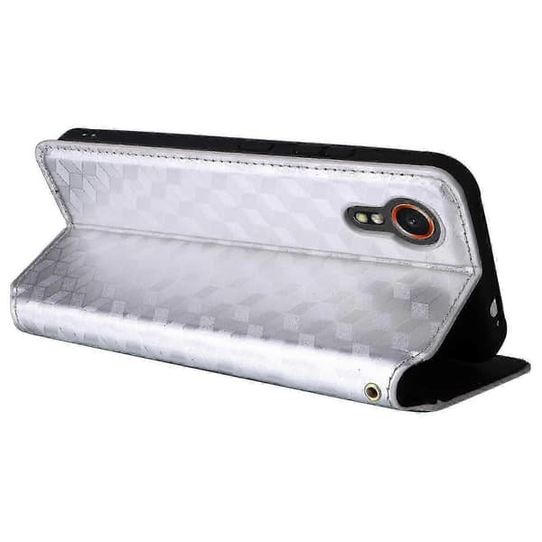 Plånboksfodral till Samsung Galaxy Xcover 7, läderfodral med rombmönster Silver