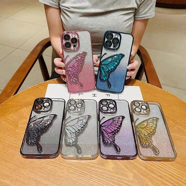 For iPhone 15 Pro Max-deksel Quicksand Butterfly Galvanisering TPU Glitter Telefondeksel A