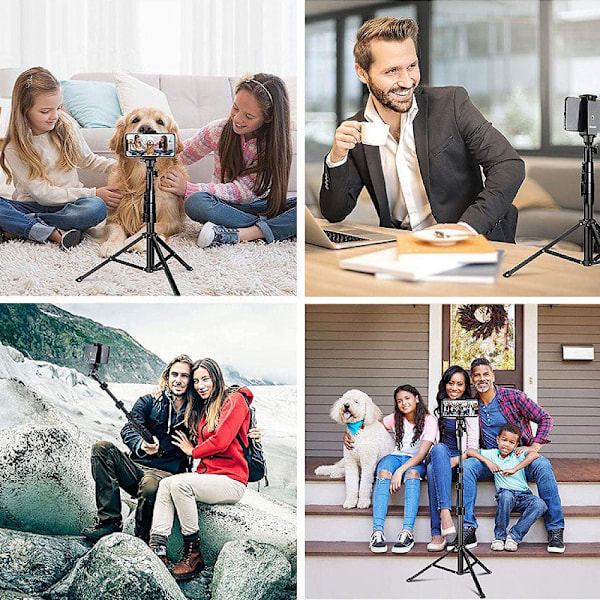 160 cm profesjonell mobiltelefonstativ, fleksibelt og lett Selfie Stick-stativ med fjernutløser, alt-i-ett-holder for